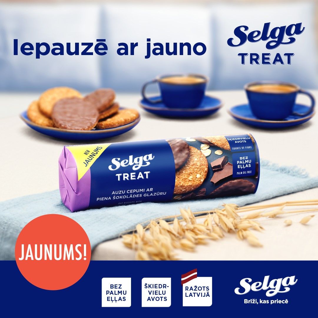 JAUNUMS -   "Selga TREAT" auzu cepumi ar piena šokolādes glazūru!